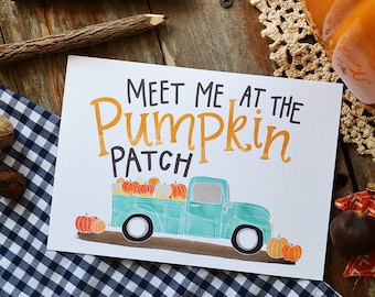 ON SALE Fall Art PRINT, Fall Decor, Pumpkin Patch, Happy Fall, Seasonal Decor, Autumn, Vintage pick-up truck, Illustration, Pumpkins