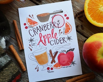 ON SALE, Fall art print, Cranberry Apple Cider recipe, Happy Fall, Seasonal Decor, Fall Decoration, Apple Season, kitchen decor, Autumn