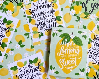 Sweet Lemons Postcard Set, 8 ansichtkaarten, Wanneer het leven geef je citroenen, Denken aan u, Zomer, Happy Mail, Post kaart, ansichtkaarten, planner kaarten