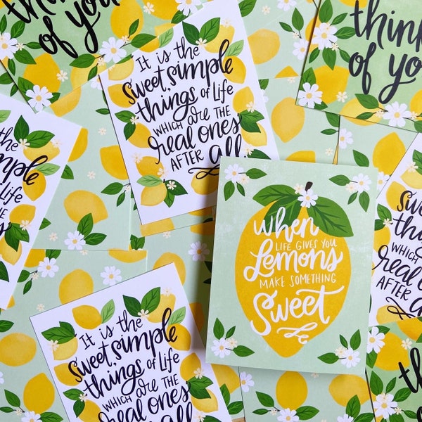 Sweet Lemons Postcard Set, 8 postcards, When life give you lemons, Thinking of you, Summer, Happy Mail, Post card, postcards, planner cards