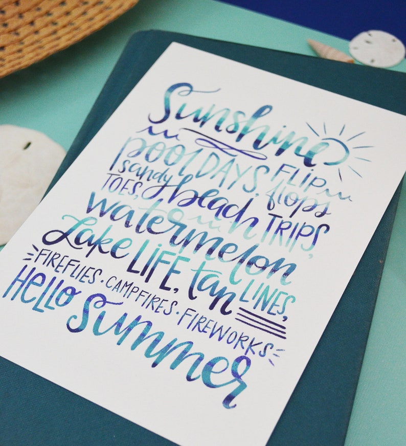 Hello Summer, Summer Vibes, Sunshine, Ocean, Lake, Beach, Pool, Art Print, Handlettered, Waves, summer favorites, Live in the sunshine image 3