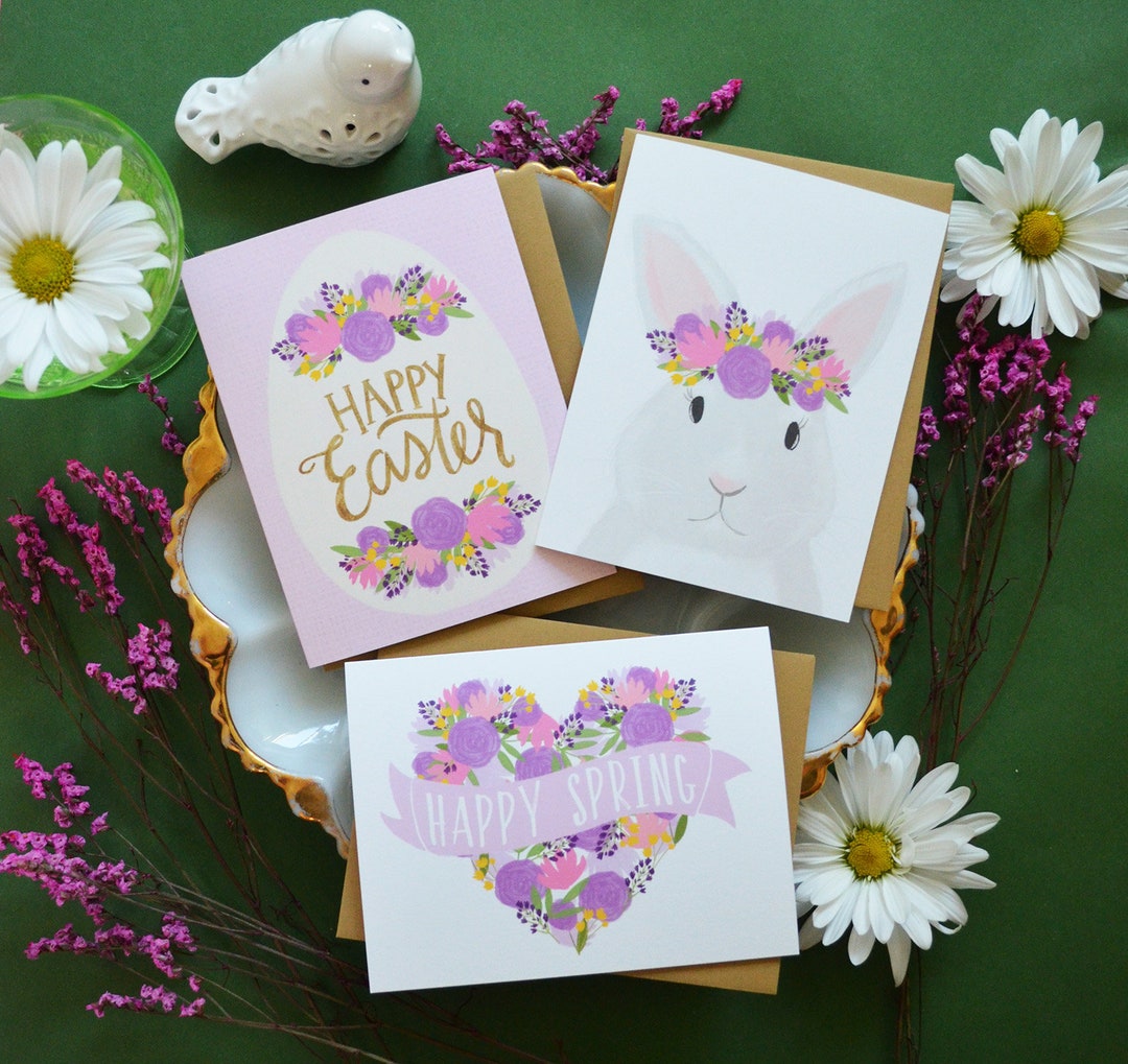Happy Easter, Easter Bunny, Happy Spring, Spring Bunny, Set of Four ...