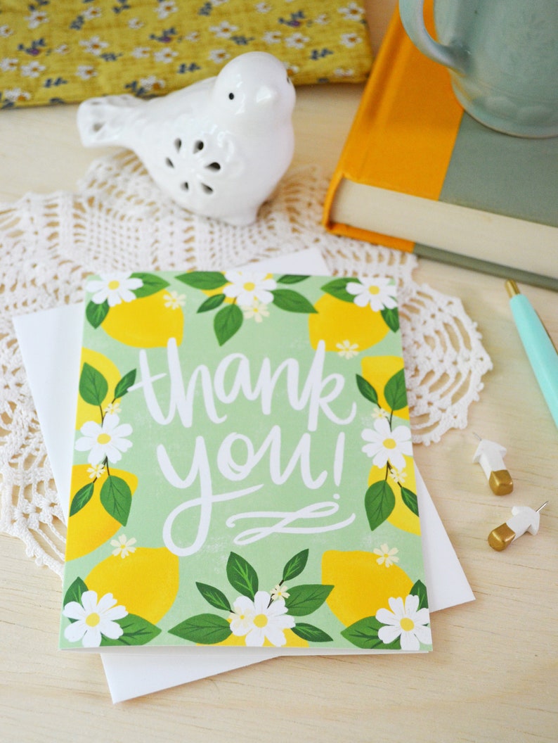 Thank you lemons, Thank you card, Floral, Garden, Spring, Notecards, Greeting Card, many thanks image 2