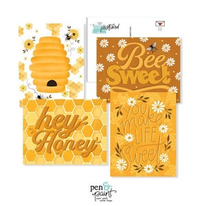 Hey Honey Postcard Set, 8 postcards, Bee sweet, beehive, honeycomb Thinking of you, Summer, Happy Mail, Post card, postcards, planner cards image 4