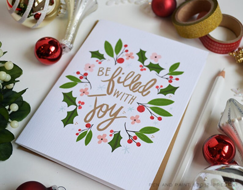 Be Filled with Joy, seasonal Folded Note Cards, Christmas, Stationery, Hand Drawn, Illustration, Holiday, Notecards, Greeting Cards image 2