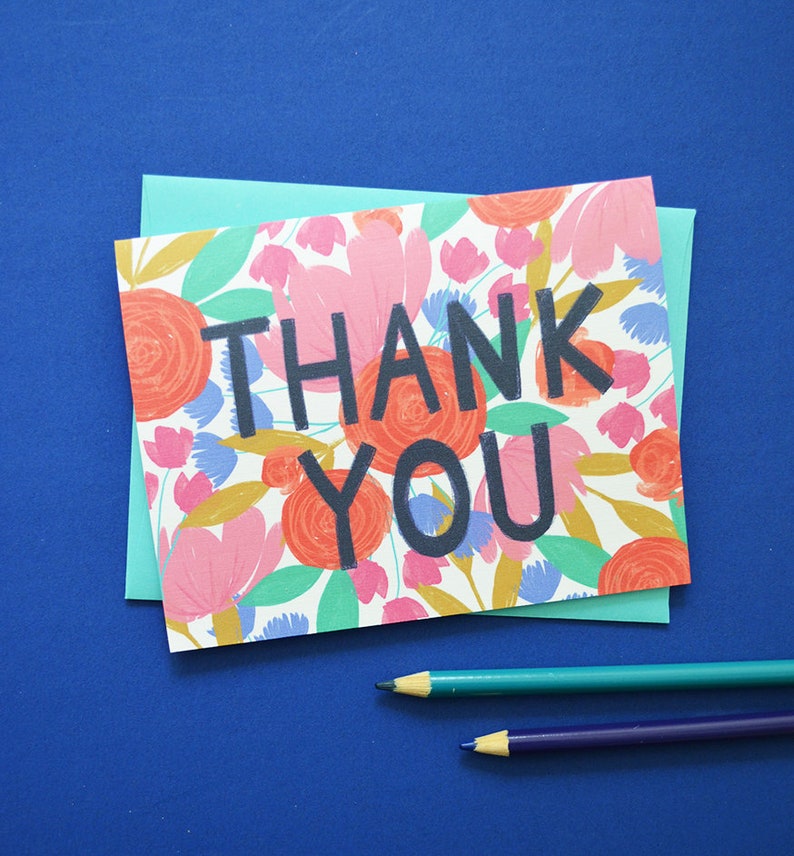 Notecards Thank you Flowers Garden Greeting Card Floral Thank you card Abstract flowers Spring Painted Flowers colorful bright