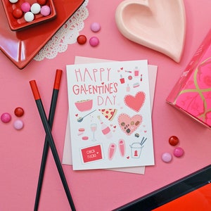 Happy Galentine's Day, BFF, February 13, Girl stuff, Best Friend, Folded Note Cards, Stationery, Heart, Pink, Girl's Night, Chocolate, Wine image 1