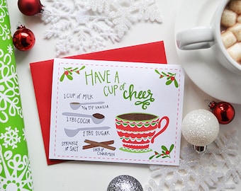 Have a cup of cheer, seasonal Folded Note Cards, Christmas, Stationery, Hand Drawn, Illustration, Holiday, Notecards, Greeting Cards