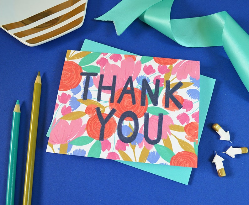 Notecards Thank you Flowers Garden Greeting Card Floral Thank you card Abstract flowers Spring Painted Flowers colorful bright