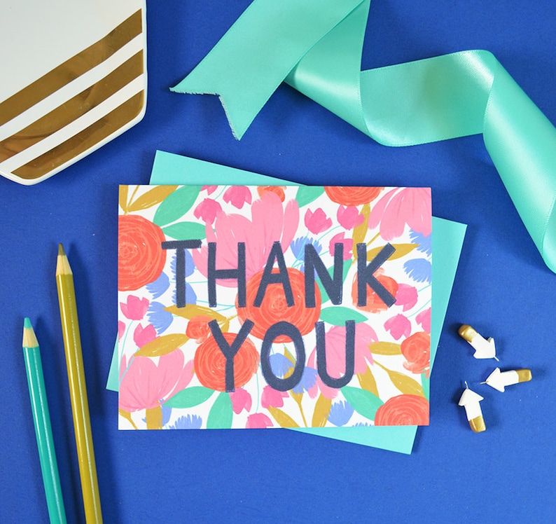 Notecards Thank you Flowers Garden Greeting Card Floral Thank you card Abstract flowers Spring Painted Flowers colorful bright