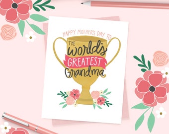 Happy Mother's Day to the World's Greatest Grandma, Mother's Day Card Funny Floral, Best Grandma Ever, Greeting Card, Unique, Grandmother