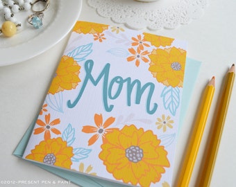 Mother's Day Card Floral, Mom, Yellow, Pretty, Floral, Stationery, Hand Drawn, Illustration, Flowers, Flora, Happy Mother's Day