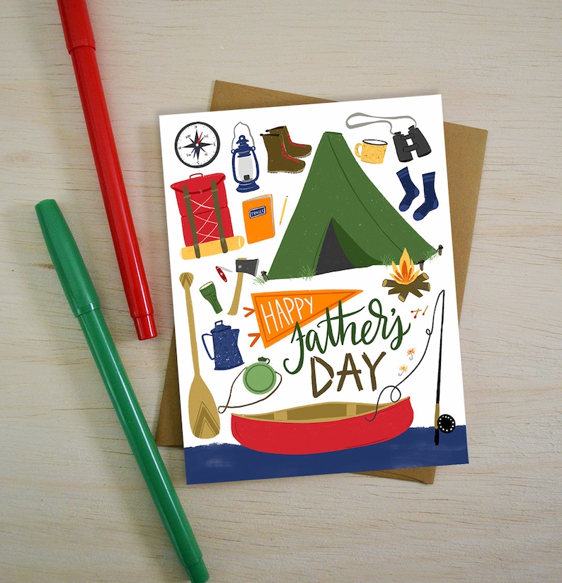 Happy Father's Day, Adventure, Outdoorsy, Camping, Hiking, Fishing, Father's Day card, Happy Father's Day Bild 1