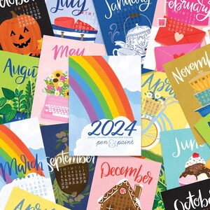 On SALE 2024 Calendar, DOUBLE Sided, Refill only, 5x7 Mini Calendar, Illustrated, Colorful, Planner, Wall Calendar, Desk Calendar image 1