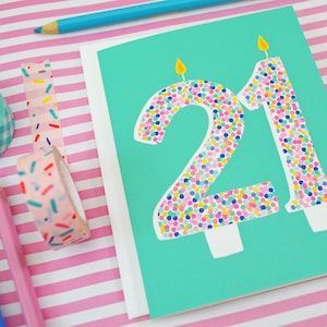 21st Birthday, Birthday candles, Happy Birthday, sprinkles, birthday cake, birthday card, Celebrate Birthday Card, Greeting Card, confetti image 1