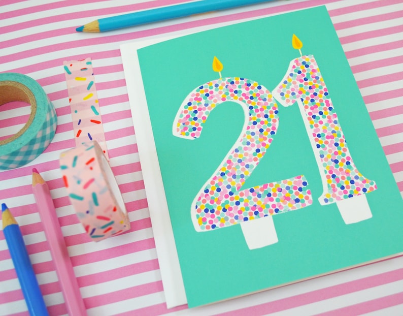 21st Birthday, Birthday candles, Happy Birthday, sprinkles, birthday cake, birthday card, Celebrate Birthday Card, Greeting Card, confetti image 1