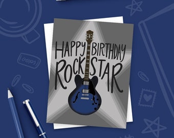Happy Birthday Rockstar, funny birthday card, Celebrate Birthday Card, Greeting Card, guitar, rockin' birthday, man's birthday card, teen