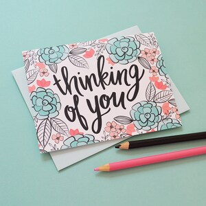 Thinking of you black and white flowers, Sympathy, You are not alone, Floral, Flowers, Illustration, Notecards, Greeting Card, Handlettered image 2