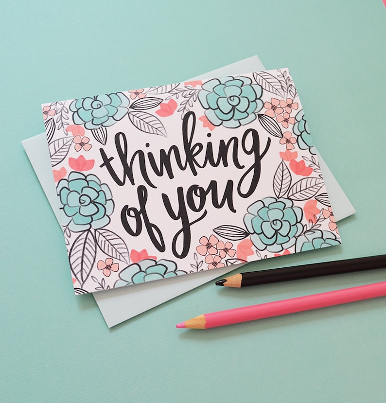 Thinking of you black and white flowers, Sympathy, You are not alone, Floral, Flowers, Illustration, Notecards, Greeting Card, Handlettered image 2