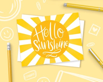 Hello Sunshine, Summer Vibes, Beach, Sunny, Fun Stationery, Sunnies, Happy Summer, greeting card, illustration