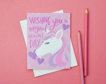 Wishing you a magical Valentine's Day, Unicorn, Galentine, BFF, Folded Note Cards, Galentine's Day, Valentine's Day, Kids, Girls, Teen