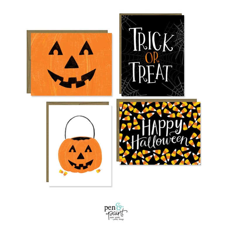 Jack O Lantern, Happy Halloween seasonal Folded Note Cards, Trick or Treat, Pumpkin, Fall, Notecards, Greeting Cards image 2