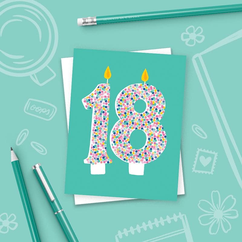 18th Birthday, Birthday candles, Happy Birthday, sprinkles, birthday cake, birthday card, Celebrate Birthday Card, Greeting Card, confetti