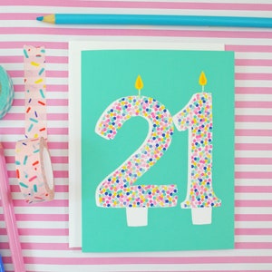 21st Birthday, Birthday candles, Happy Birthday, sprinkles, birthday cake, birthday card, Celebrate Birthday Card, Greeting Card, confetti image 3