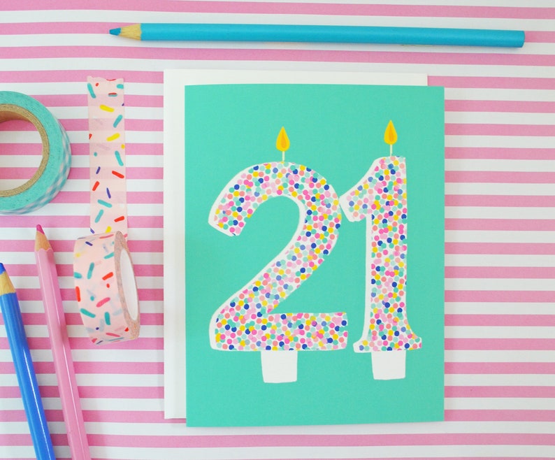 21st Birthday, Birthday candles, Happy Birthday, sprinkles, birthday cake, birthday card, Celebrate Birthday Card, Greeting Card, confetti image 3