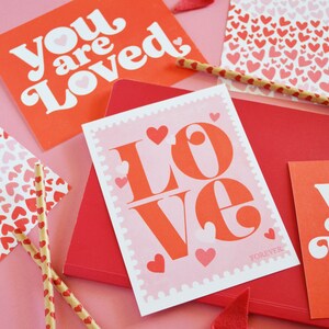 Valentine Galentine Postcard Set, 8 postcards, You are loved, Thinking of you, Happy Mail, Post card, LOVE Stamp, hearts, planner cards image 2