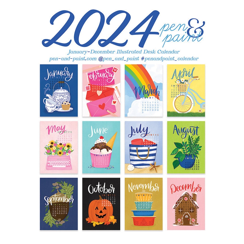 On SALE 2024 Calendar, DOUBLE Sided, Refill only, 5x7 Mini Calendar, Illustrated, Colorful, Planner, Wall Calendar, Desk Calendar image 2