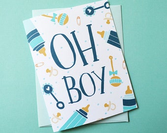 Oh Boy!, It's a Boy, Baby Shower card, Baby gift, Baby Boy, Illustration, Greeting Card, Welcome little one, mama to be, expecting mother