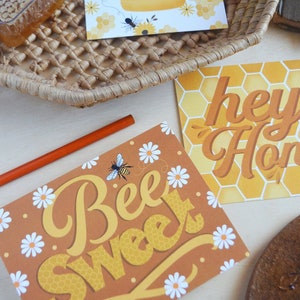 Hey Honey Postcard Set, 8 postcards, Bee sweet, beehive, honeycomb Thinking of you, Summer, Happy Mail, Post card, postcards, planner cards image 2