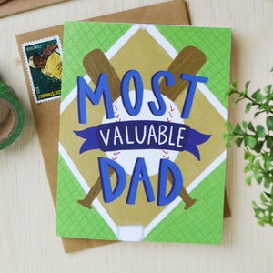 Most Valuable Dad, Happy Father's Day, Baseball Fan, Father's Day Card, Dad, Daddy, Sweet, Sentimental, Greeting Card, Stationery, MVP image 1