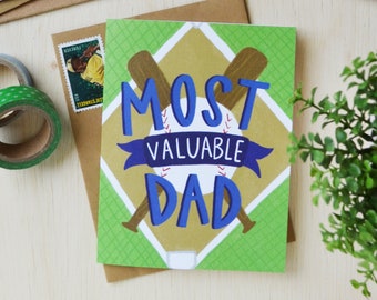 Most Valuable Dad, Happy Father's Day, Baseball Fan, Father's Day Card, Dad, Daddy, Sweet, Sentimental, Greeting Card, Stationery, MVP