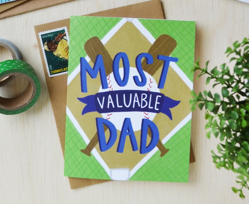 Most Valuable Dad, Happy Father's Day, Baseball Fan, Father's Day Card, Dad, Daddy, Sweet, Sentimental, Greeting Card, Stationery, MVP image 1