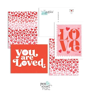 Valentine Galentine Postcard Set, 8 postcards, You are loved, Thinking of you, Happy Mail, Post card, LOVE Stamp, hearts, planner cards image 4