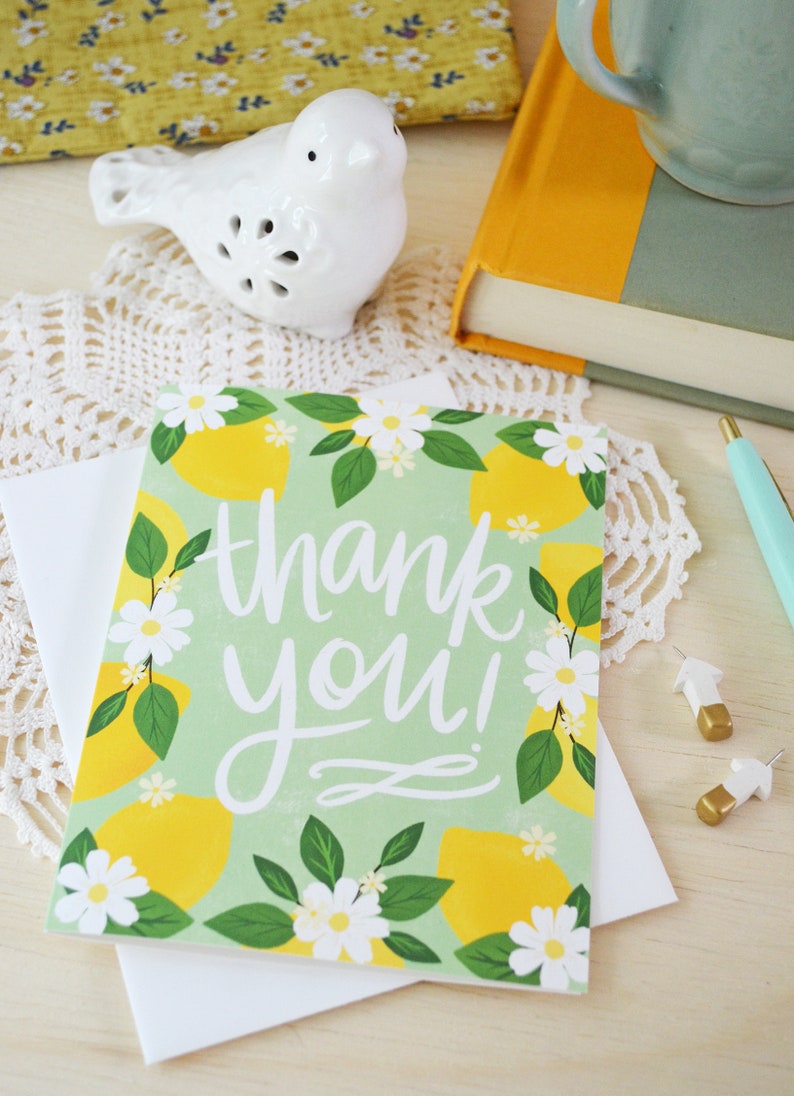 Thank you lemons, Thank you card, Floral, Garden, Spring, Notecards, Greeting Card, many thanks image 3