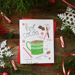 Holiday treats, Gingerbread cookies, hot cocoa, peppermint bark, holiday wassail, recipe illustration Merry Christmas, set of four cards image 3