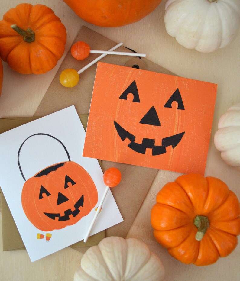 Jack O Lantern, Happy Halloween seasonal Folded Note Cards, Trick or Treat, Pumpkin, Fall, Notecards, Greeting Cards image 1
