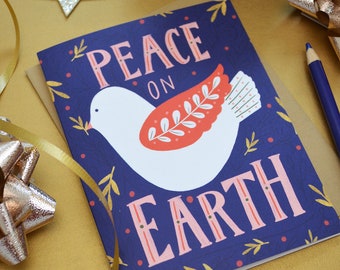 Peace on Earth, Happy Holidays, Greeting Card, Seasonal Note Card, Holiday Card, Hanukkah, Christmas,