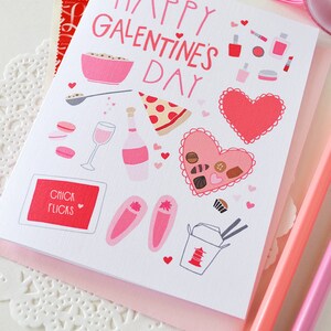 Happy Galentine's Day, BFF, February 13, Girl stuff, Best Friend, Folded Note Cards, Stationery, Heart, Pink, Girl's Night, Chocolate, Wine image 3