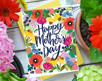 Happy Mother's Day Flower Garden, Floral Mother's Day Card, Flowers, Pretty, Hand Drawn, Happy Mother's Day, I love you mom, Mama, Momma