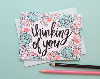 Thinking of you black and white flowers, Sympathy, You are not alone, Floral, Flowers, Illustration, Notecards, Greeting Card, Handlettered