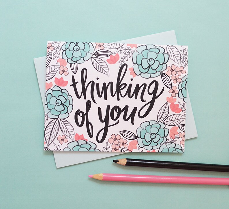 Thinking of you black and white flowers, Sympathy, You are not alone, Floral, Flowers, Illustration, Notecards, Greeting Card, Handlettered image 1
