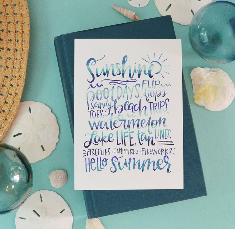 Hello Summer, Summer Vibes, Sunshine, Ocean, Lake, Beach, Pool, Art Print, Handlettered, Waves, summer favorites, Live in the sunshine image 4