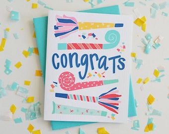 Congrats! Celebrate, Congratulations, Confetti, Party, Birthday Card, Woohoo, Illustration, Notecards, Greeting Card, graduation card, Yay