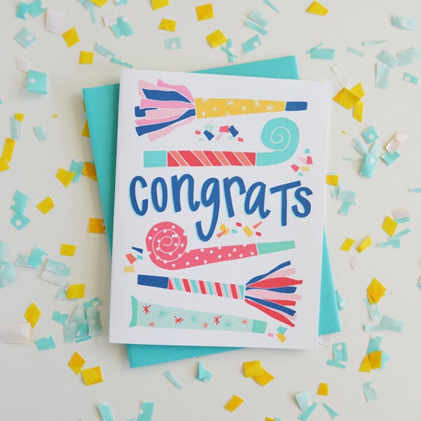 Congrats! Celebrate, Congratulations, Confetti, Party, Birthday Card, Woohoo, Illustration, Notecards, Greeting Card, graduation card, Yay