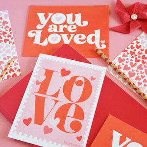 Valentine Galentine Postcard Set, 8 postcards, You are loved, Thinking of you, Happy Mail, Post card, LOVE Stamp, hearts, planner cards image 3