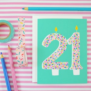 21st Birthday, Birthday candles, Happy Birthday, sprinkles, birthday cake, birthday card, Celebrate Birthday Card, Greeting Card, confetti image 2